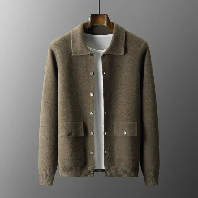 Men's Collared Cardigan - Button Fastening and Patch Pockets