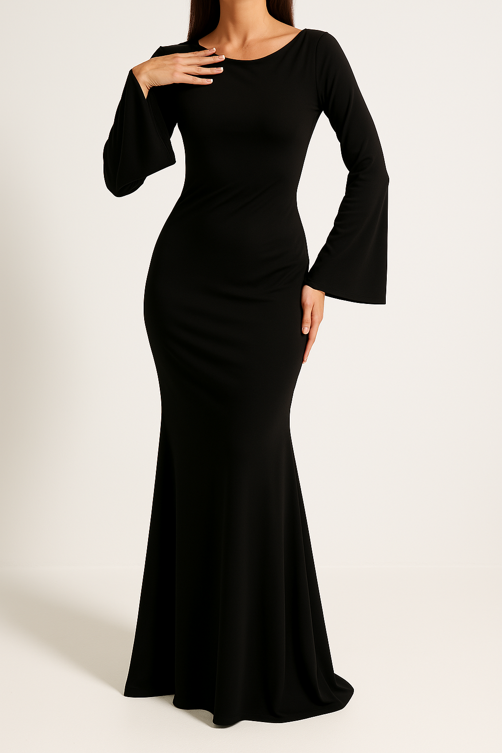 Elegant Long Dress with Flared Sleeves for Women