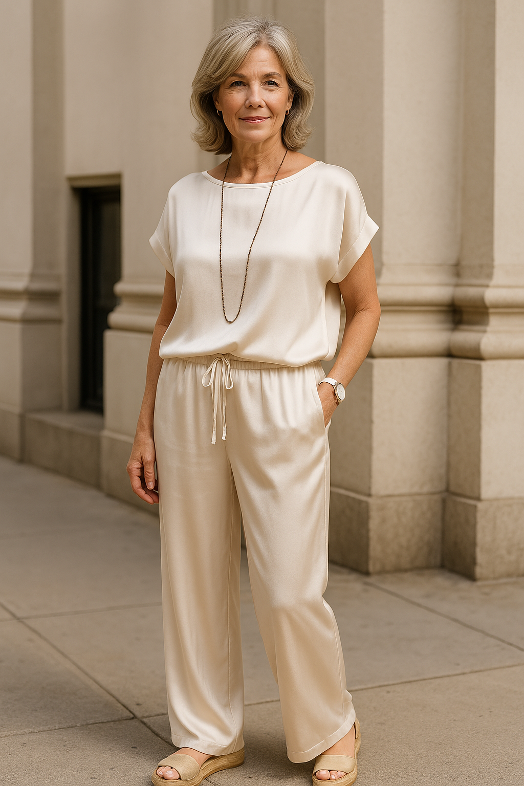 Soft Wide-Leg Trousers and Short Sleeve Top Set for Women