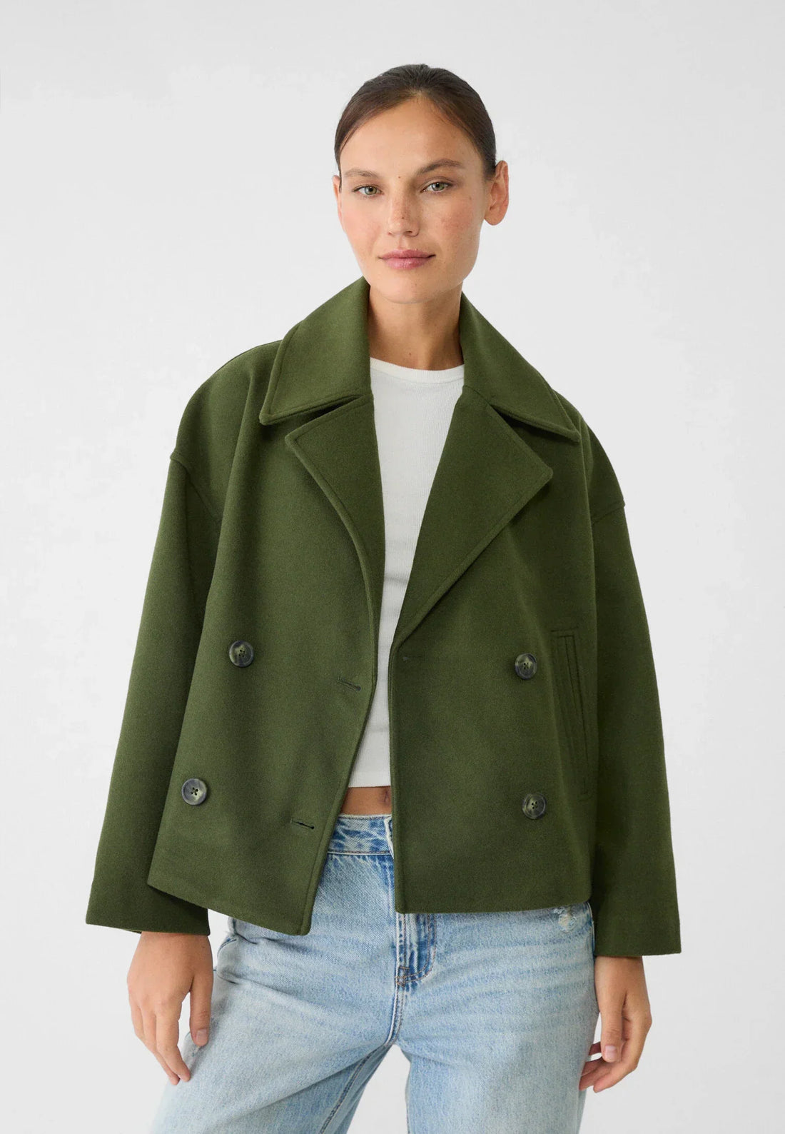 Women's Cropped Jacket - Double Breasted with Notch Lapel