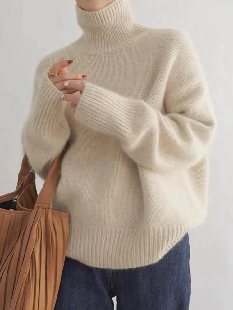 Women's Roll Neck Jumper - Oversized and Knitted