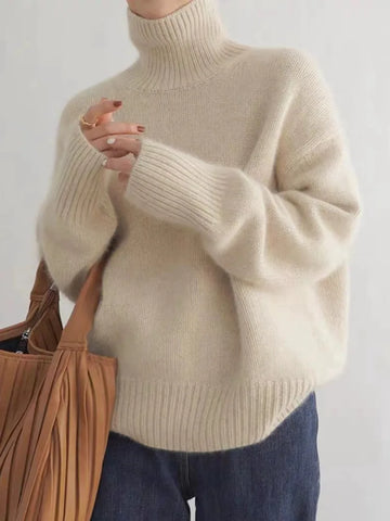 Women's Roll Neck Jumper - Oversized and Knitted