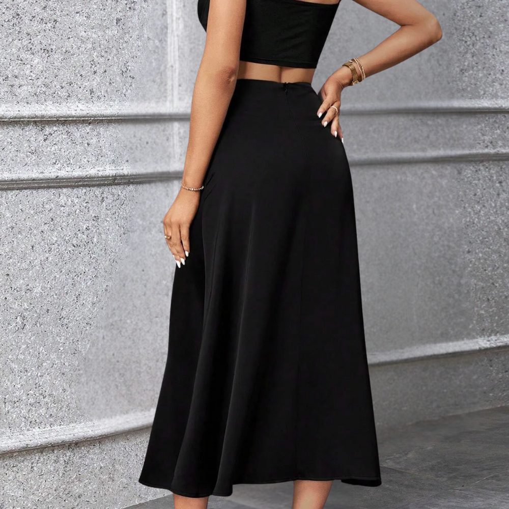 Women's Black Midi Skirt - Elegant and Flowy