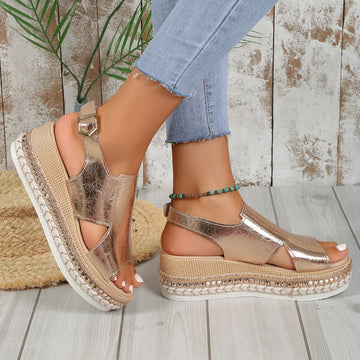 Stylish and Comfortable Gold Wedge Sandals for Women | Aria