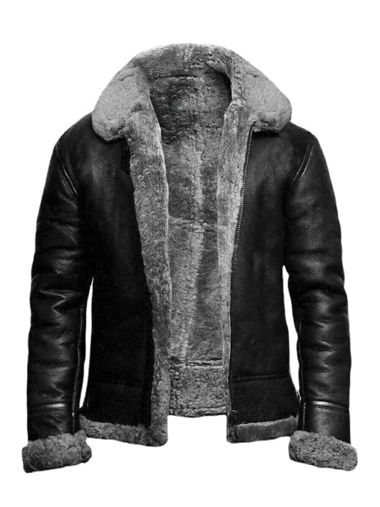 Men's Leather Jacket - Aviator Style with Insulated Lining