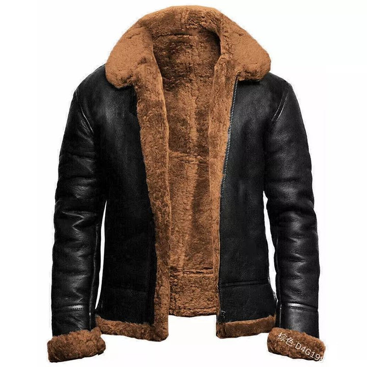 Men's Leather Jacket - Aviator Style with Insulated Lining