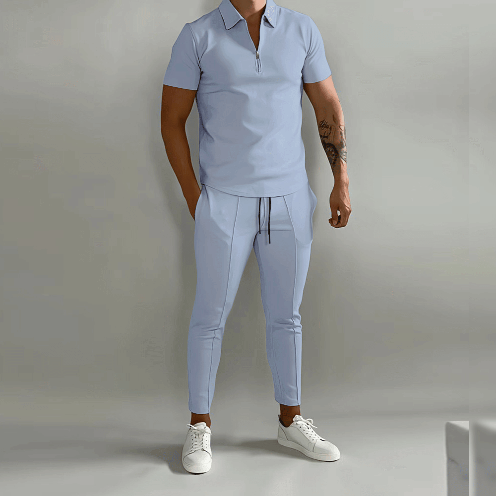 Elegant and Casual Polo Shirt and Trousers Set for Men