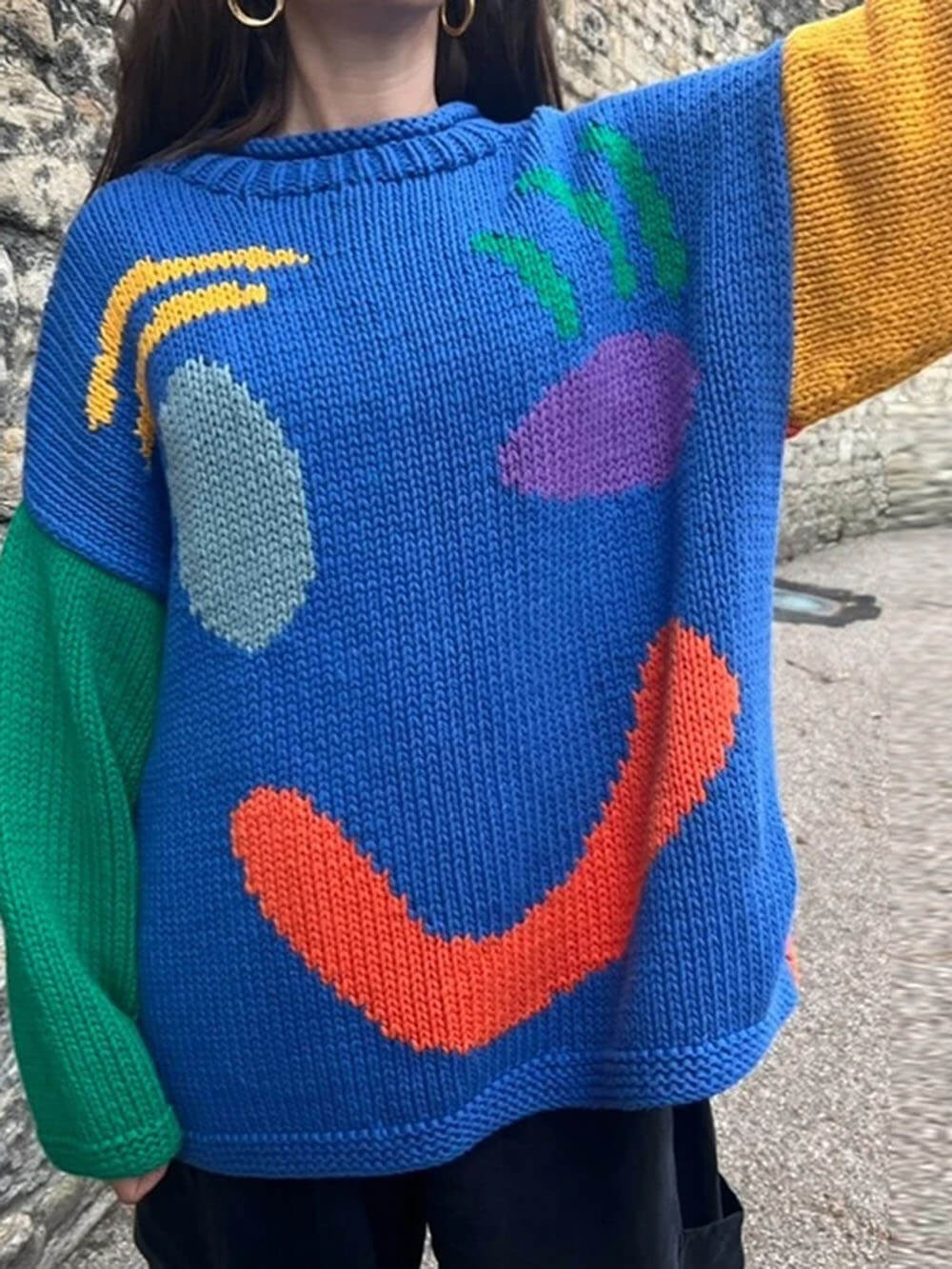 Women's Jumper - Smiley Print with Oversized Fit