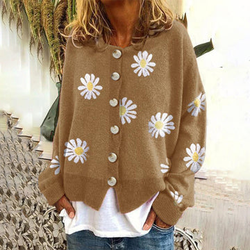 Women's Floral Knit Button Cardigan - Versatile All-Season Sweater Vest