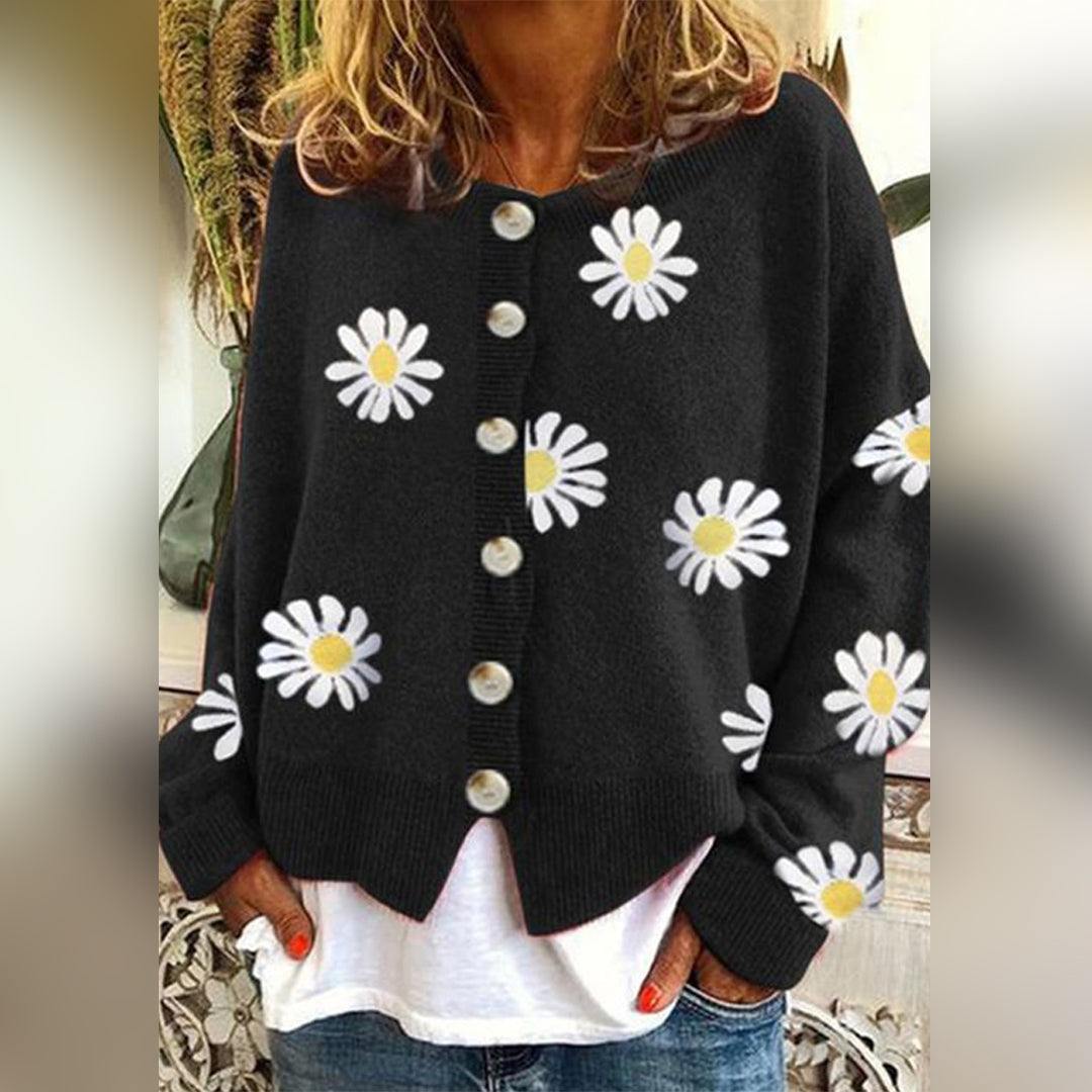 Women's Floral Knit Button Cardigan - Versatile All-Season Sweater Vest