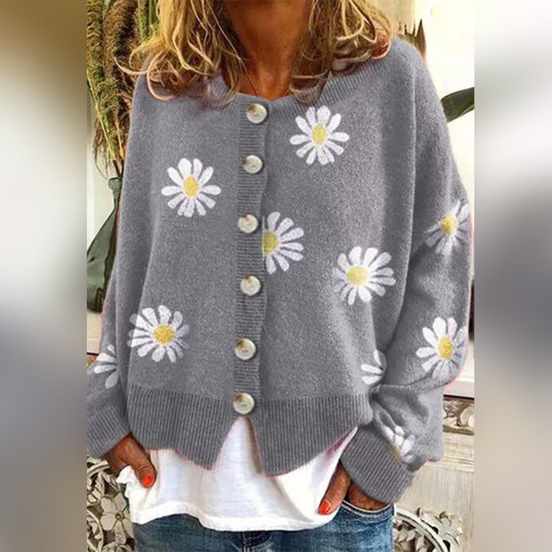 Women's Floral Knit Button Cardigan - Versatile All-Season Sweater Vest
