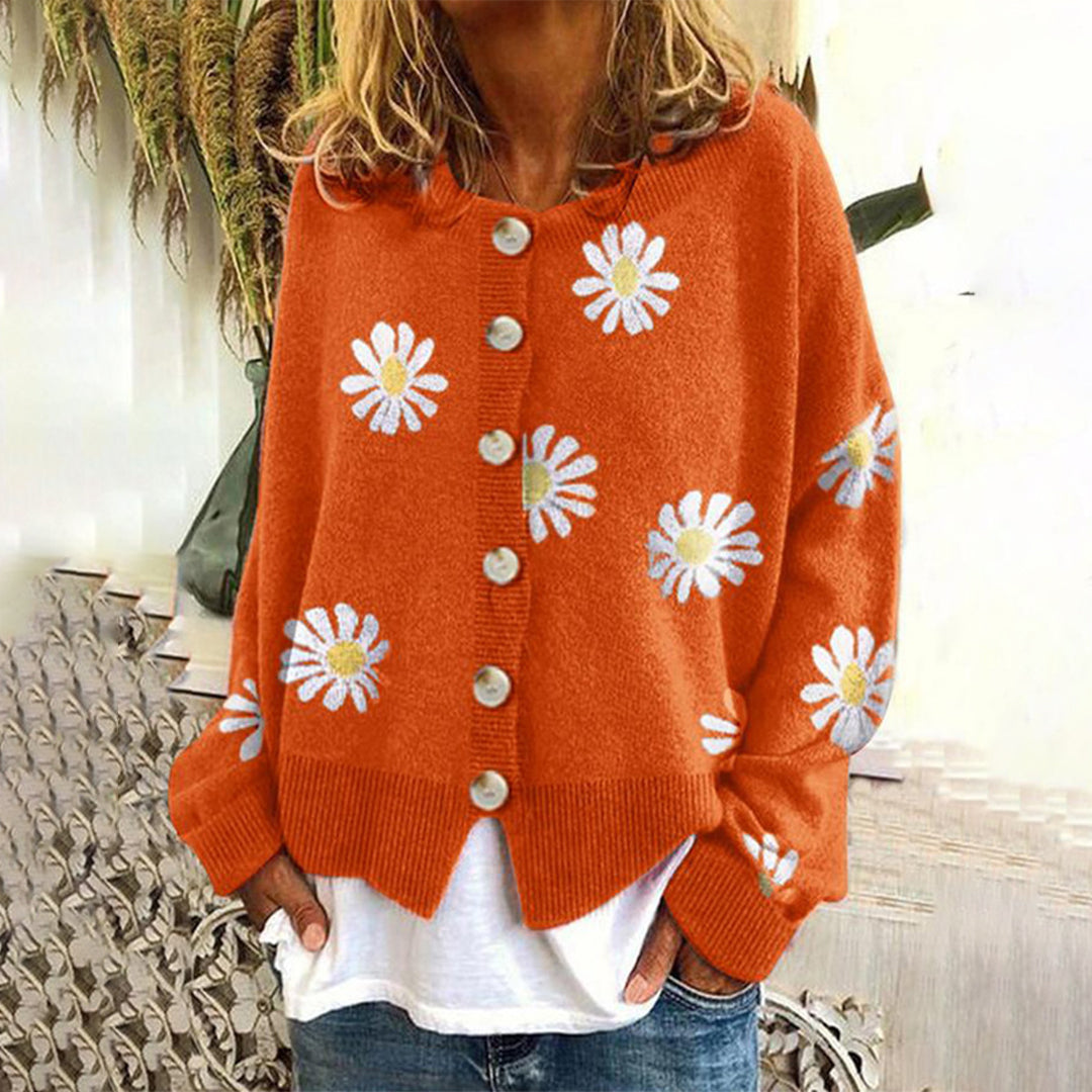 Women's Floral Knit Button Cardigan - Versatile All-Season Sweater Vest