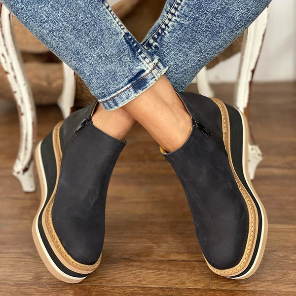 Stylish Low Ankle Boots with Side Zip for Women
