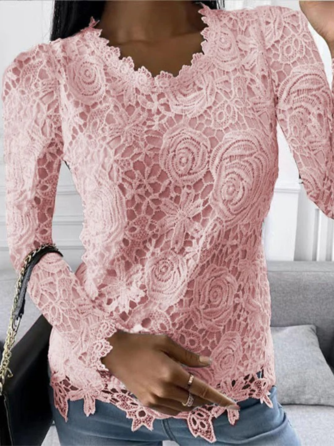 Elegant Long Sleeve Floral Lace Blouse for Women