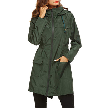 Women's Waterproof Long Jacket - Water-Resistant & Lightweight