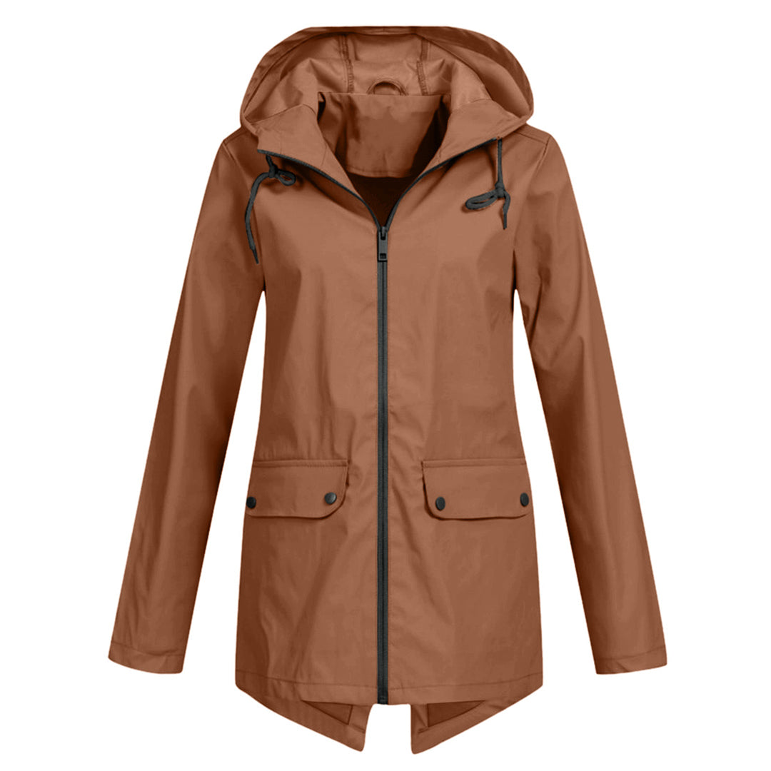 Women's Waterproof Long Jacket - Hooded & Stylish