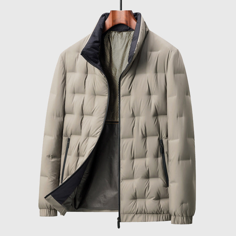 Men's Quilted Puffer Jacket - High Collar and Full Zip