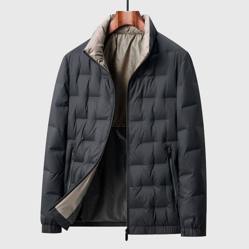Men's Quilted Puffer Jacket - High Collar and Full Zip