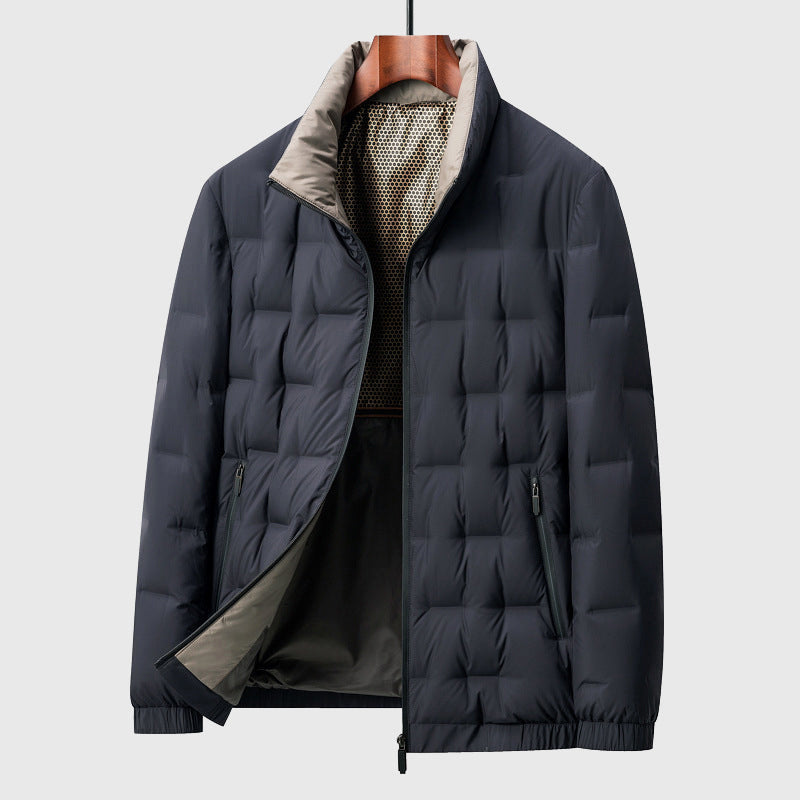Men's Quilted Puffer Jacket - High Collar and Full Zip