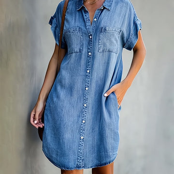 Women's Mini Button-Down Shirt Dress - Timeless Casual Elegant