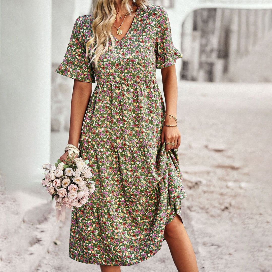 Women's Chic Floral Midi Summer Dress - Casual Beach Party