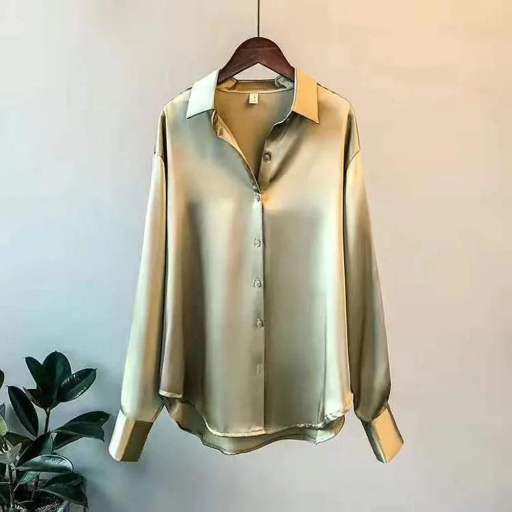 Women's Elegant Long-Sleeved Blouse - Luxurious and Comfortable