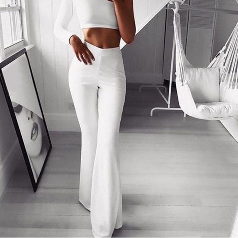 Women's High-Waist Flared Trousers - Comfortable Stretchy Fit