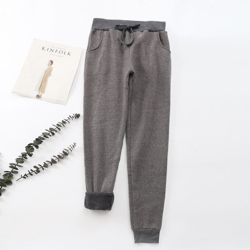 Women's Winter Joggers Trousers - Drawstring Waist and Tapered Fit