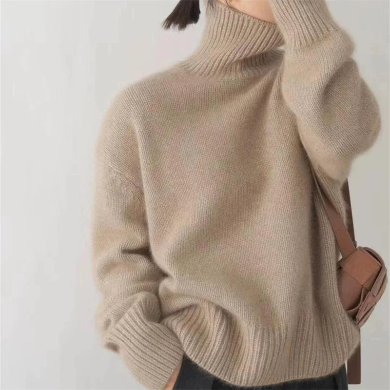 Women's Roll Neck Jumper - Oversized and Knitted