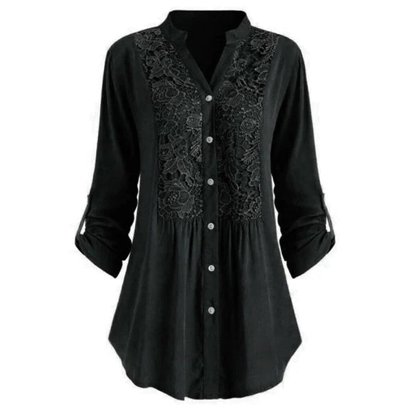 Elegant Longline Lace Button-Down Blouse for Women