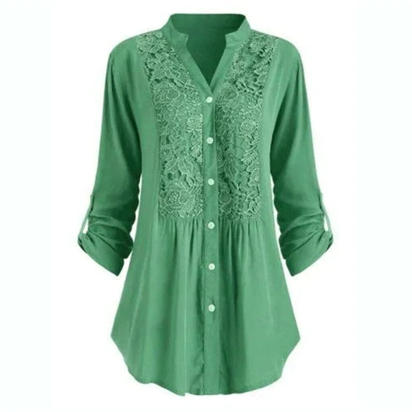 Elegant Longline Lace Button-Down Blouse for Women
