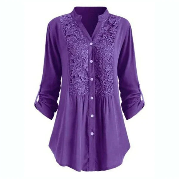 Elegant Longline Lace Button-Down Blouse for Women