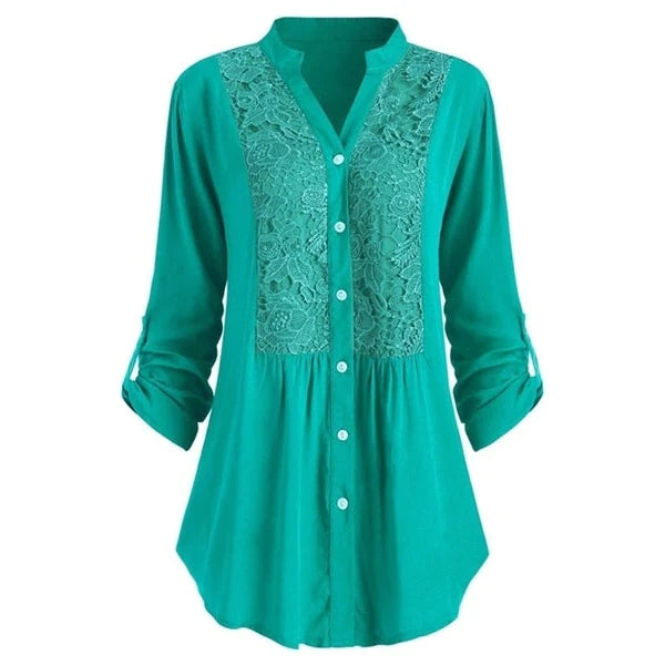 Elegant Longline Lace Button-Down Blouse for Women