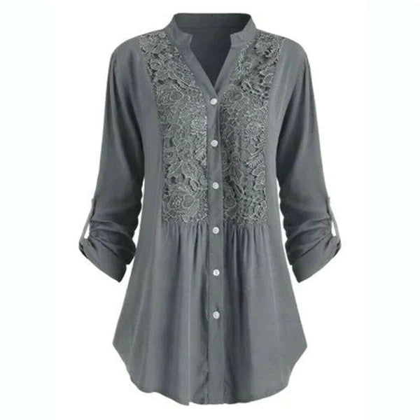 Elegant Longline Lace Button-Down Blouse for Women
