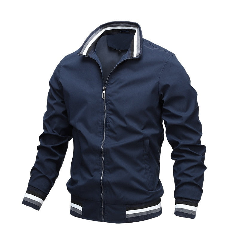 Men's Bomber Jacket - Striped Ribbed Collar & Cuffs