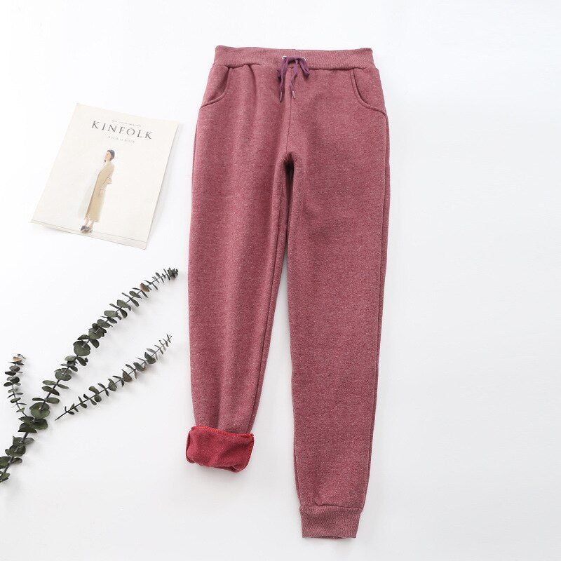 Women's Winter Joggers Trousers - Drawstring Waist and Tapered Fit