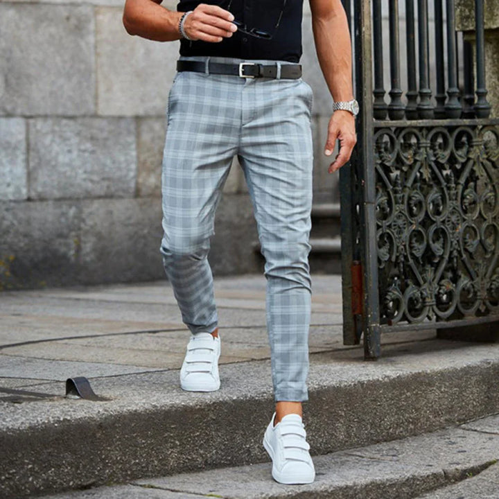 Men's Checkered Work Trousers - Slim Fit & Ankle Length