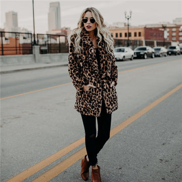 Women's Leopard Print Winter Coat - Plush & Cosy