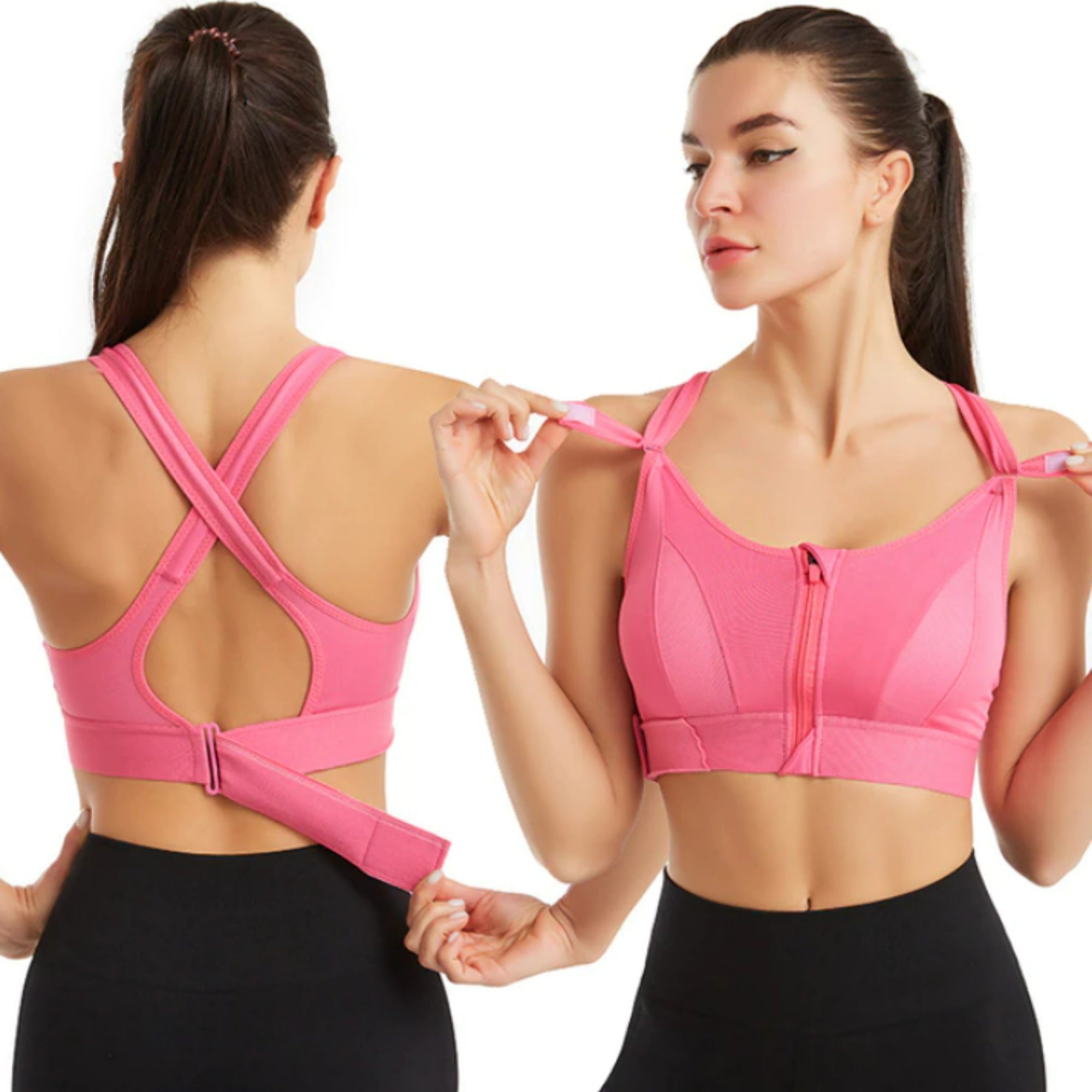 Women's Sports Bra - Crisscross Back with Front Zip