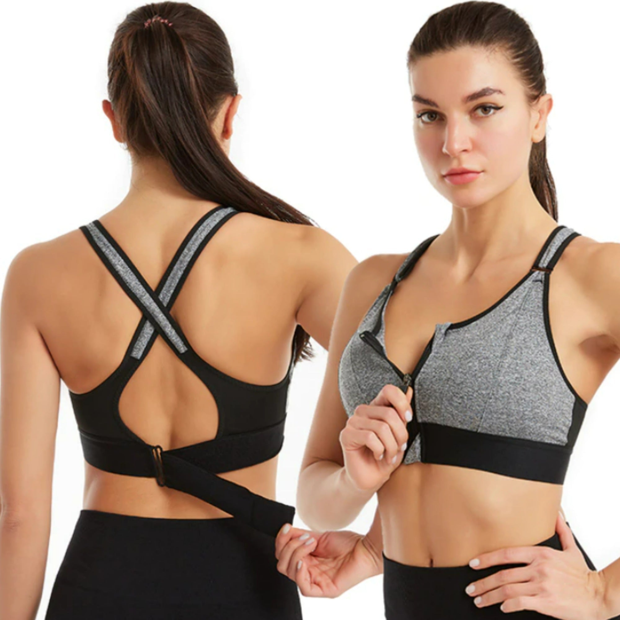 Women's Sports Bra - Crisscross Back with Front Zip