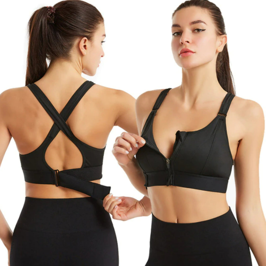 Women's Sports Bra - Crisscross Back with Front Zip