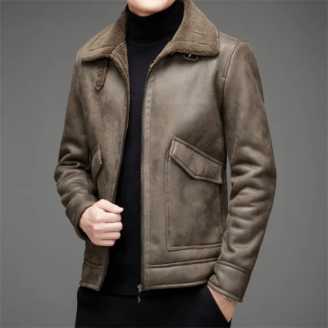 Rowan - Warm Vegan Leather Jacket with Fleece Fur for Men
