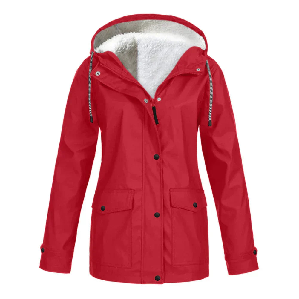 Women's Waterproof Hooded Jacket - Warm Lining Design
