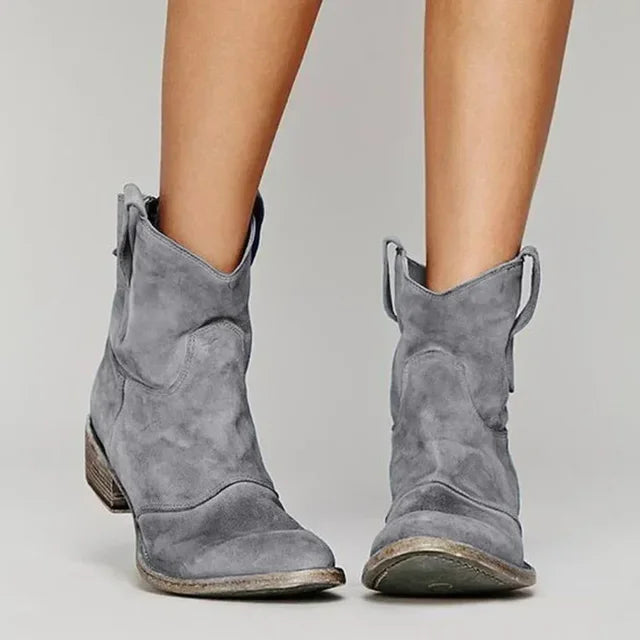 Comfortable Rounded Toe and Low Stacked Heel Ankle Boots for Women