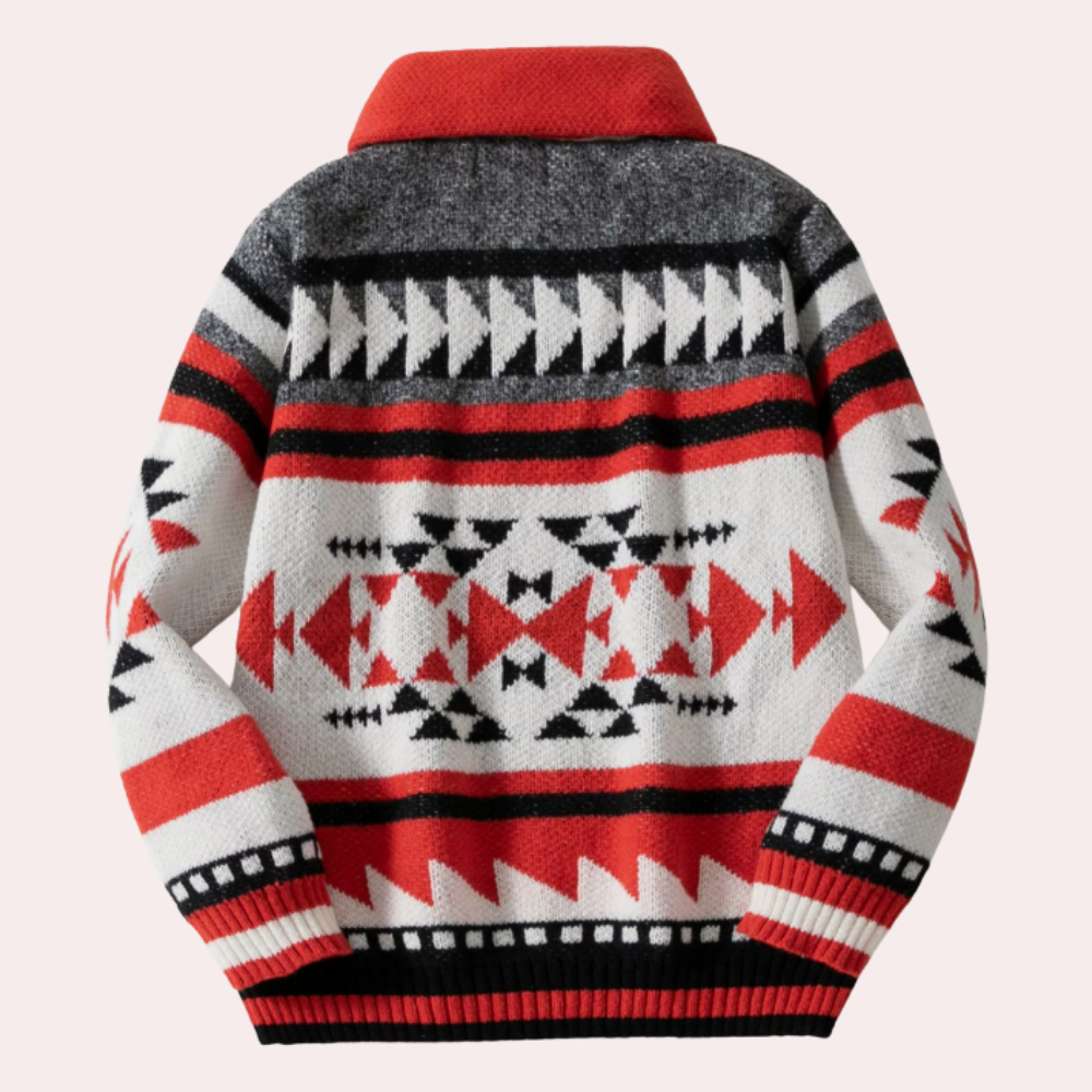 Men's Red Modern Cardigan - Zippered Collar & Slim Fit