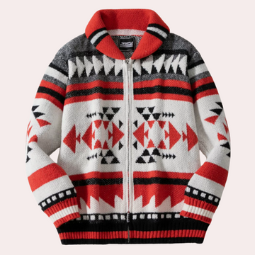 Men's Red Modern Cardigan - Zippered Collar & Slim Fit