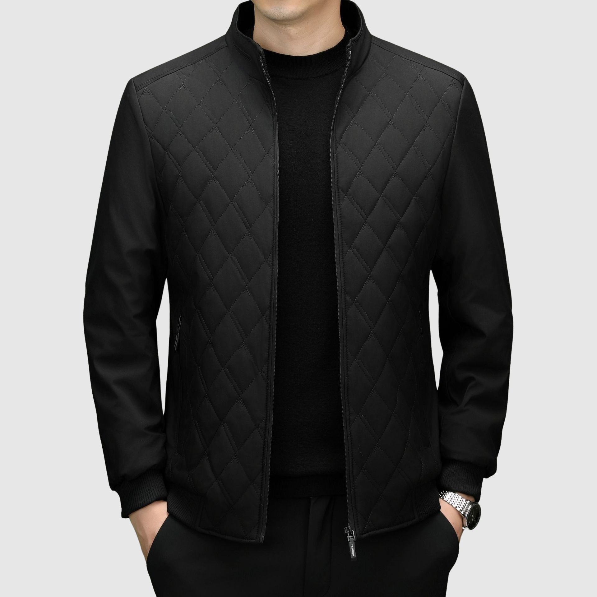 Men's Full-Zip Jacket - Quilted Chest with Stand Collar
