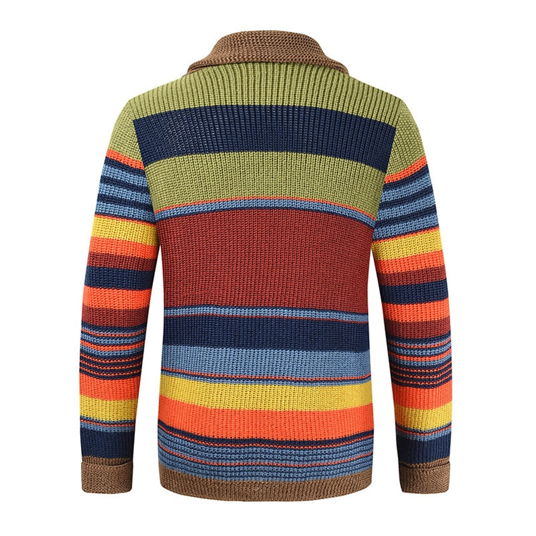 Men's Multicolour Vintage Knit Button Cardigan - Striped All-Season Sweater