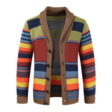 Men's Multicolour Vintage Knit Button Cardigan - Striped All-Season Sweater