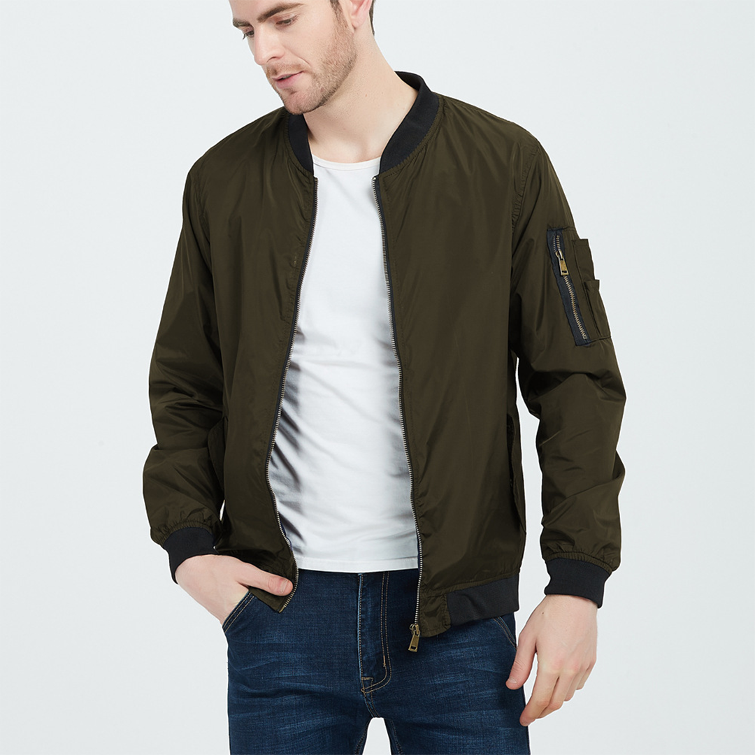 Men's Bomber Jacket - Ribbed Collar & Cuffs with Full Zip